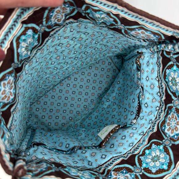 VTG Vera Bradley Tote Bag Java Blue Toggle Closure Brown Shoulder Retired Y2K - Picture 7 of 9